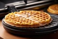fresh waffle iron presenting a newly baked waffle inside