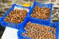 Fresh walnuts in crates Royalty Free Stock Photo