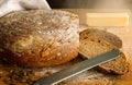 Fresh, warm homemade artisan sourdough bread and butter