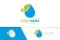 Fresh water drop and leaves logo. Pure waterdrop logotype design template.