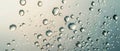 Fresh water drops on light blue surface, panoramic banner of rain droplets for background. Concept of wet, texture, glass, dew and Royalty Free Stock Photo
