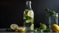 Fresh Water in a Glass Bottle with Mint and Lemon