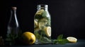 Fresh Water in a Glass Bottle with Mint and Lemon Royalty Free Stock Photo