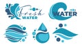 Fresh water labels with drops and waves vector
