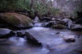 Fresh Water River with Slow Shutter Speed Photography and Rocks with Moss.
