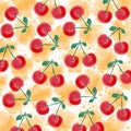 Fresh watercolor summer background with cherries