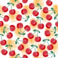 Fresh watercolor summer pattern with cherries Royalty Free Stock Photo