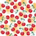 Fresh watercolor summer pattern with cherries