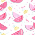 Fresh watermelon with drops and text seamless pattern