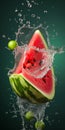 fresh Watermelon fruit Slice splash in water generative AI Royalty Free Stock Photo