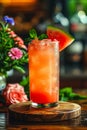 Fresh watermelon juice and mint on wooden table Royalty Free Stock Photo