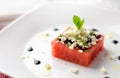 Fresh watermelon salad starter.