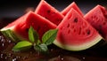 Fresh watermelon slice, sweet and juicy, perfect summer snack generated by AI