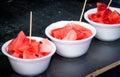 Fresh watermelon slice in white foam plate container