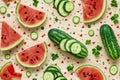 Fresh Watermelon Slices, Cucumber, and Parsley Flat Lay on a Bright Background - Healthy Summer Food Concept Royalty Free Stock Photo