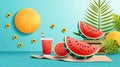 Fresh watermelon slices and a drink on a picnic setting with a sunny, vibrant backdrop Royalty Free Stock Photo
