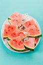 Fresh watermelon slices on ice cubes Royalty Free Stock Photo