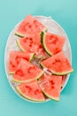 Fresh watermelon slices on ice cubes Royalty Free Stock Photo