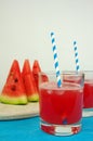 Fresh watermelon smoothie on a wooden table Royalty Free Stock Photo
