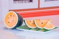 Fresh watermelon yellow on dish. Royalty Free Stock Photo