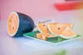 Fresh watermelon yellow on dish. Royalty Free Stock Photo