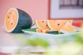 Fresh watermelon yellow on dish. Royalty Free Stock Photo