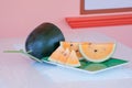 Fresh watermelon yellow on dish. Royalty Free Stock Photo