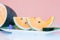 Fresh watermelon yellow on dish. Royalty Free Stock Photo