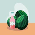 fresh watermelons with bottle of juice natural