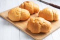 Fresh wheat bread rolls. Rolls for a hot dog or hamburger. White background copy space.