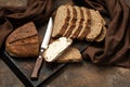 Fresh wheat and rye loaf of bread, rustic style Royalty Free Stock Photo