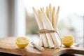 Fresh white asparagus on cutting board Royalty Free Stock Photo