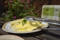 Fresh white asparagus on a plate with sauce hollandaise Royalty Free Stock Photo