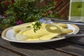 Fresh white asparagus on a plate with sauce hollandaise Royalty Free Stock Photo