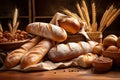 Fresh White Bread and Wheat Sprigs - Assorted Selection of Delicious Bakery Goods