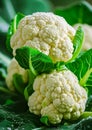 Fresh White Cauliflower with Water Drops in Garden Royalty Free Stock Photo