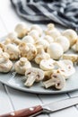 Fresh white champignon mushrooms Royalty Free Stock Photo