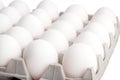 Fresh white chicken eggs in a store-bought papier-mache package, isolate on a white background Royalty Free Stock Photo