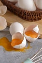 Fresh white eggs in a basket on a gray background Royalty Free Stock Photo