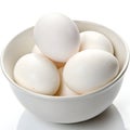 Fresh White Eggs in a White Bowl Isolated on White Background Royalty Free Stock Photo