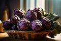 Fresh whole artichokes in a basket the kitchen organic rustic harvest