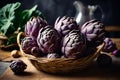 Fresh whole artichokes in a basket the nutrition organic rustic harvest gourmet