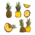 Fresh whole and cut pineapple isolated on white background Royalty Free Stock Photo