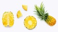Fresh whole and cut pineapple isolated on white Royalty Free Stock Photo