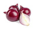 Fresh whole and cut red onions on white Royalty Free Stock Photo