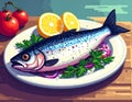 Fresh Whole Fish on a Plate with Lemon and Herbs for Cooking Royalty Free Stock Photo