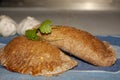 Fresh whole-grain and healthy salted patties stuffed with black delicacy, garlic and gold-matched strawberry parsley gourmet food Royalty Free Stock Photo