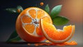 Fresh Whole and Half Orange Fruit on Dark Background AI Generative Royalty Free Stock Photo