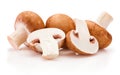 Fresh whole and sliced champignon mushrooms isolated on white background Royalty Free Stock Photo