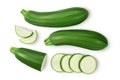 Fresh whole zucchini isolated on white background with clipping path and full depth of field, Top view. Flat lay Royalty Free Stock Photo